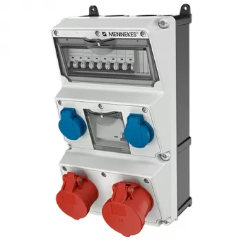 MENNEKES AMAXX pistorasiayhdistelmä, IP44, 32 A, 400 V, 2x CEE + 2x Schuko, vikavirtasuojakytkin 930080