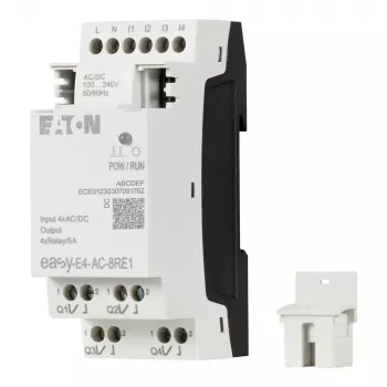 Eaton easyE4 AC -laajennusmoduuli, 4 digitaalista tuloa, 4 relelähtöä, 100-240 V AC, DIN-kisko EASY-E4-AC-8RE1