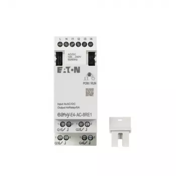 Eaton easyE4 AC -laajennusmoduuli, 4 digitaalista tuloa, 4 relelähtöä, 100-240 V AC, DIN-kisko EASY-E4-AC-8RE1