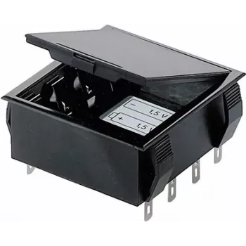 Bopla akunpidin 4 AA (Mignon) kennolle 9V-paristoliittimellä, juotosliitäntä, 65 x 65 x 21,5 mm, musta 46600000