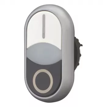 Eaton M22-DDLF-WS-X1 kaksoispainonappi, litteä, valaistu, valkoinen/musta, 1NO+1NC, ruuviliitäntä 284816