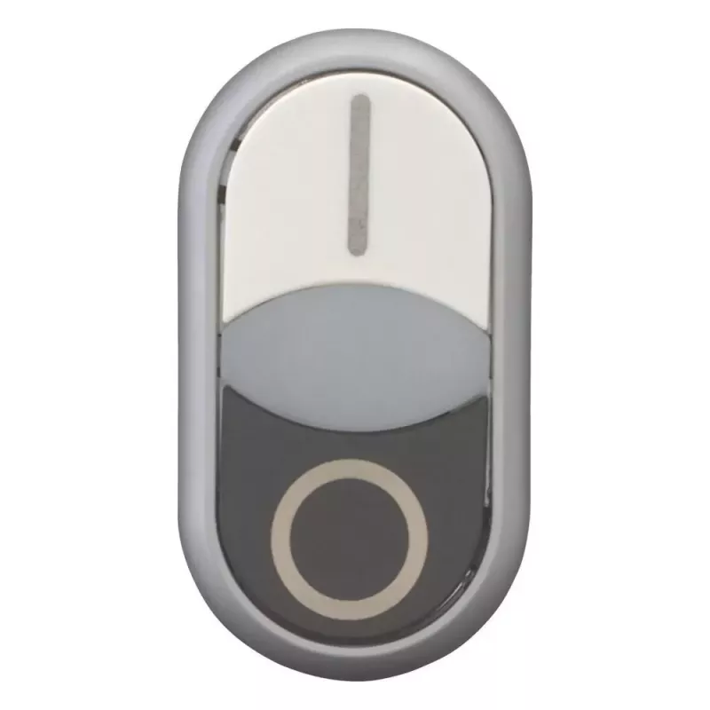 Eaton M22-DDLF-WS-X1 kaksoispainonappi, litteä, valaistu, valkoinen/musta, 1NO+1NC, ruuviliitäntä 284816
