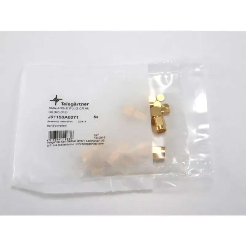 Telegärtner SMA-kulmapistoke crimp RG-316, kulta, 5 kpl:n pakkaus (J01150A0071)