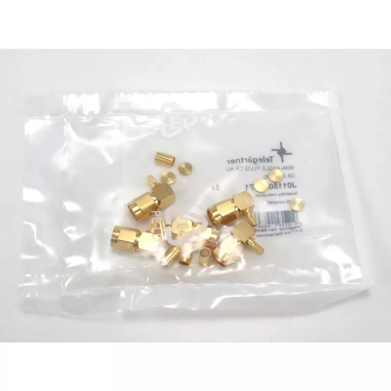 Telegärtner SMA-kulmapistoke crimp RG-316, kulta, 5 kpl:n pakkaus (J01150A0071)