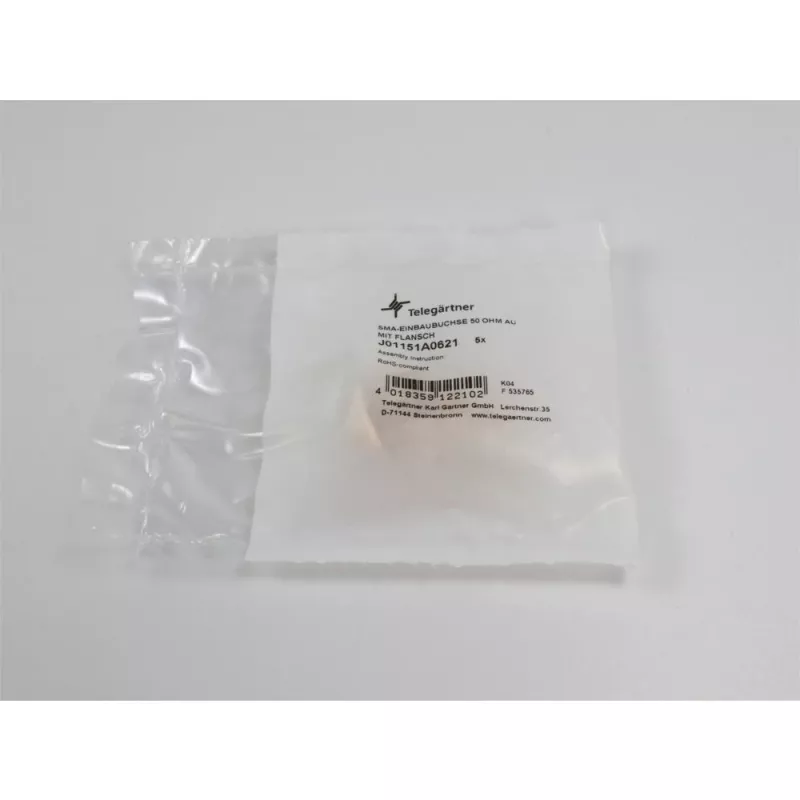 Telegärtner SMA-kojerasia, laippa, kulta, 50 ohm, 5 kpl:n pakkaus J01151A0621