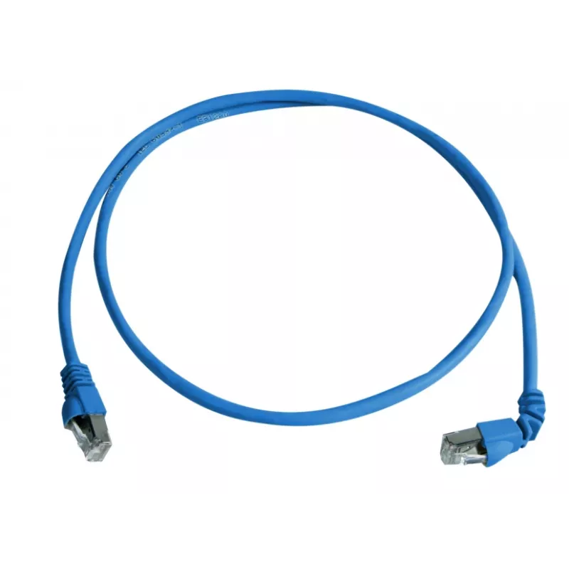 Telegärtner 100008016 CAT 6a S/FTP RJ45-kytkentäkaapeli, 0,5 m, sininen, palamista hidastava, taivutussuojalla