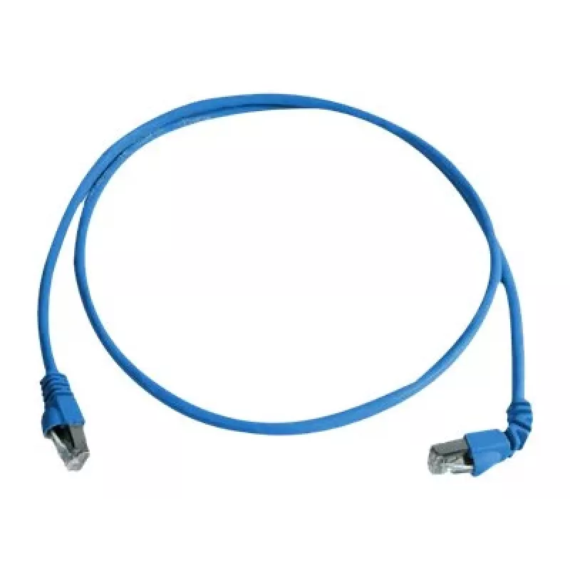 Telegärtner 100008016 CAT 6a S/FTP RJ45-kytkentäkaapeli, 0,5 m, sininen, palamista hidastava, taivutussuojalla