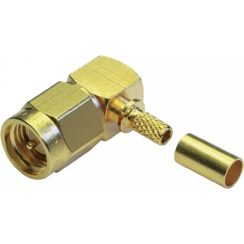 TELEGÄRTNER SMA-kulmapuristusliitin RG-58 C/U:lle, kulta, 5 kpl:n pakkaus J01150A0091