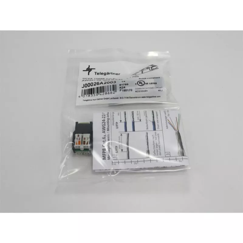TELEGÄRTNER DataVoice Office Cat.6A suojattu RJ45 kenttäasennettava liitin, 5-9 mm J00026A2003