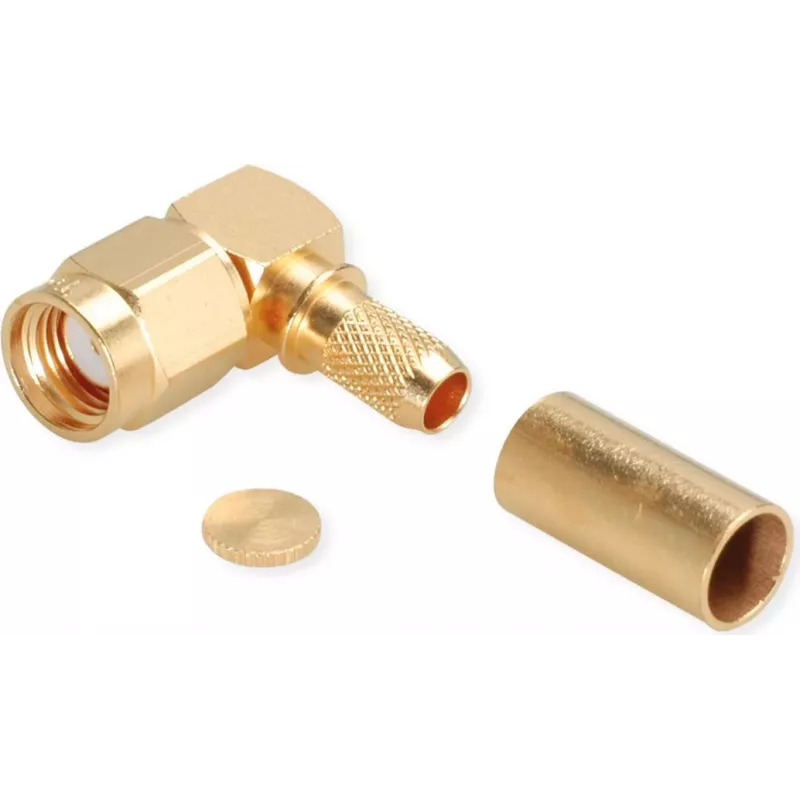 TELEGÄRTNER RP-SMA kulmapuristuspistoke RG-58C/U -kaapelille, 50 ohm, kullattu