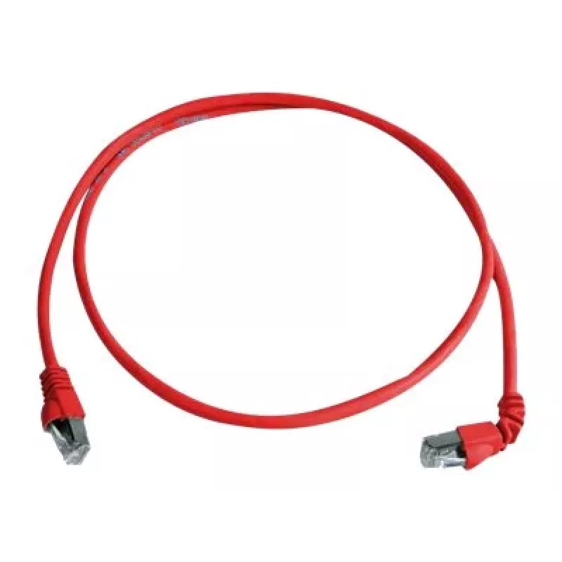 Telegärtner S/FTP Cat 6A -verkkokaapeli, PiMF, 1 m, punainen, yksi kulmaliitin, LSZH L00000A0196
