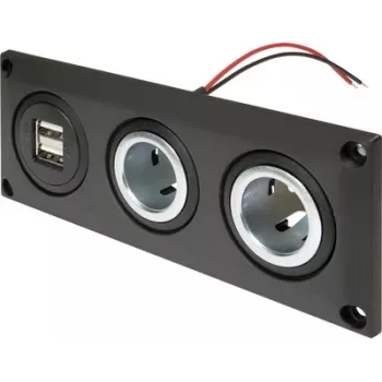 ProCar 67326500 asennusliitin 12V/24V USB-latausportilla, DIN/ISO 4165, 16A/8A, 5V/2.1A, musta