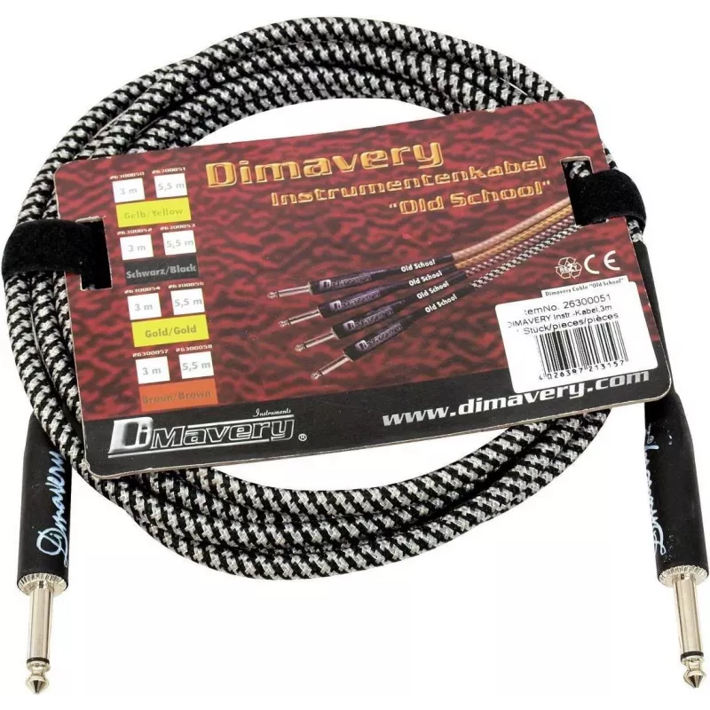 DIMAVERY instrumenttikaapeli 3 m musta/hopea nikkelöidyt TS-jakkiliittimet 26300051