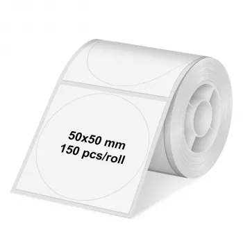 Olympia 6324 pyöreät valkoiset paperitarrat, 50 mm halkaisija, 150 per rulla, pysyvä liima