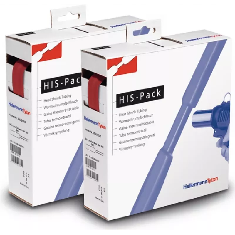 HellermannTyton HIS-PACK-19,1/9,5-RD kutistesukka, 2:1, punainen, 19,1 mm laajennettu, 9,5 mm palautettu, 5 m pituus, annostelulaatikko
