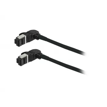 SYNERGY21 S218115 CAT6A S/FTP ohut patch-kaapeli, RJ45, 2m, musta, 500MHz, LSZH, kääntyvä liitin