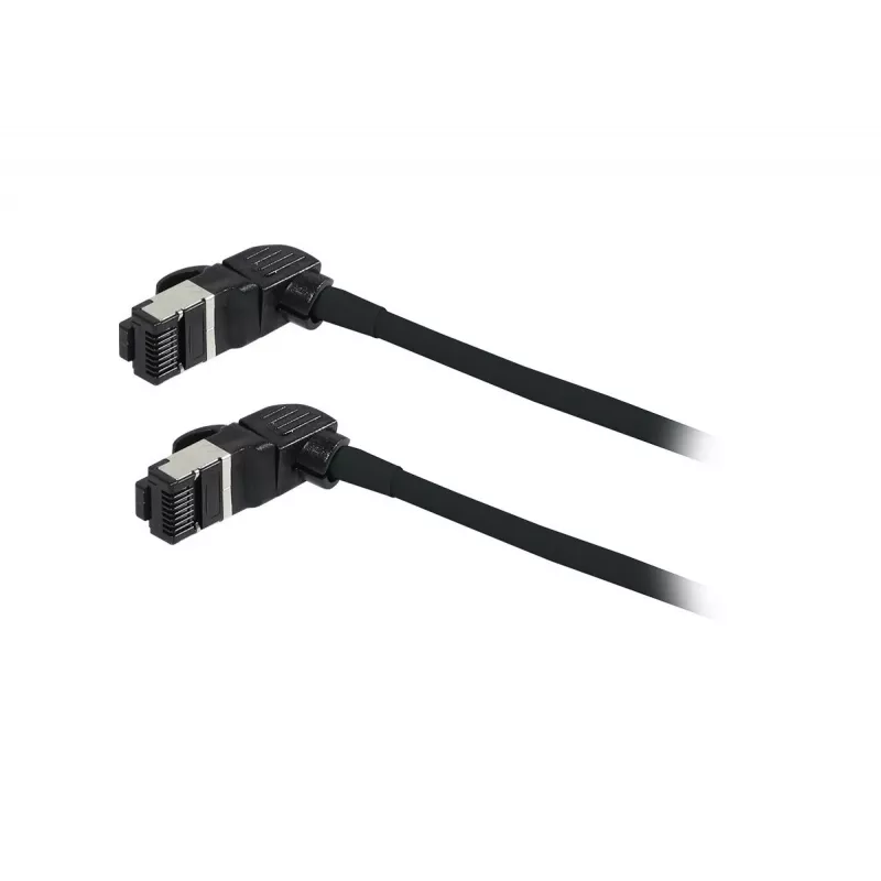 SYNERGY21 S218115 CAT6A S/FTP ohut patch-kaapeli, RJ45, 2m, musta, 500MHz, LSZH, kääntyvä liitin