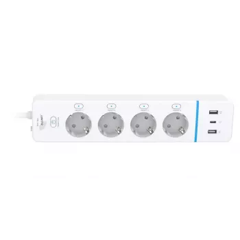 ALLNET ESP32 WiFi älypistorasialista ALL3079-4, 4 AC-pistorasiaa, 2x USB-A & 1x USB-C, energiamittaus