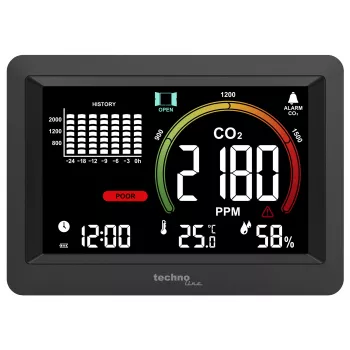 Technoline WL1028 CO2-mittari ilmanlaadun mittari hälytyksellä musta