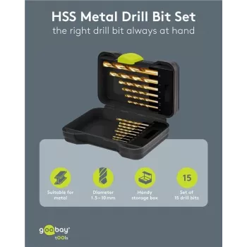Goobay 77850 HSS-metalliporanteräsarja, 15-osainen, 1,5-10 mm, DIN 338, säilytysrasiassa