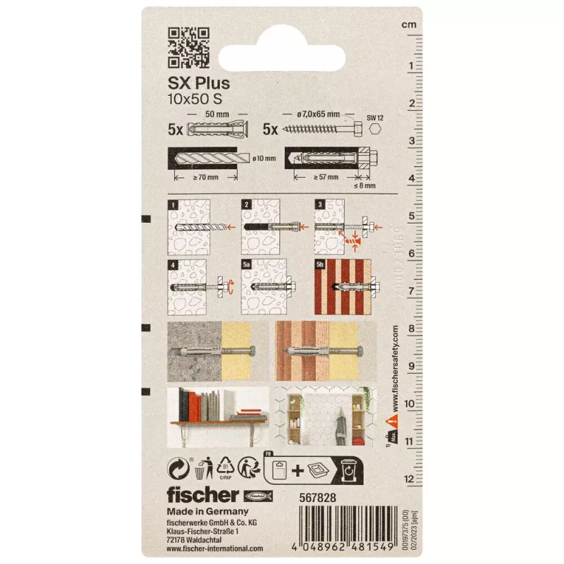 Fischer SX Plus tappi 10 x 50 mm, 5 kpl 567828