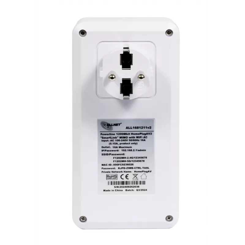 ALLNET Powerline 1200 Mbit HomePlug AV2 SmartLink MIMO Wi-Fi AC:lla (ALL1681211v2)