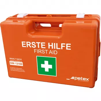 PETEX 43924135 DIN 13157 ensiapulaukku, oranssi, 280 x 115 x 200 mm, seinäkiinnitteinen, ABS-muovi, toimistoihin, työpajoihin, pienyrityksille, oppilaitoksille