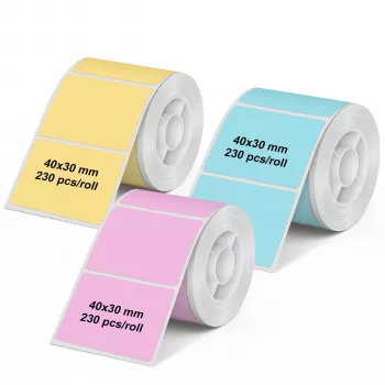 Olympia 6323 universaalit suorat lämpötarrat, 40 x 30 mm, paperi, monivärinen (pinkki, sininen, keltainen), 3 rullaa
