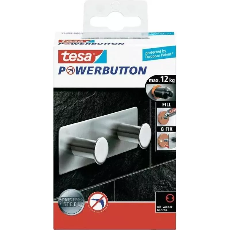 Tesa Powerbutton Classic kaksoiskoukku 12 kg kromi 59333-00000-01