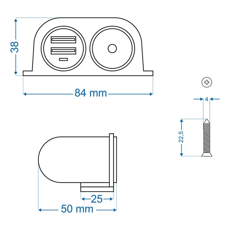 IWH 12/24V autopistorasia 2 USB-liitännällä, 4,2A kokonaisteho (019010)