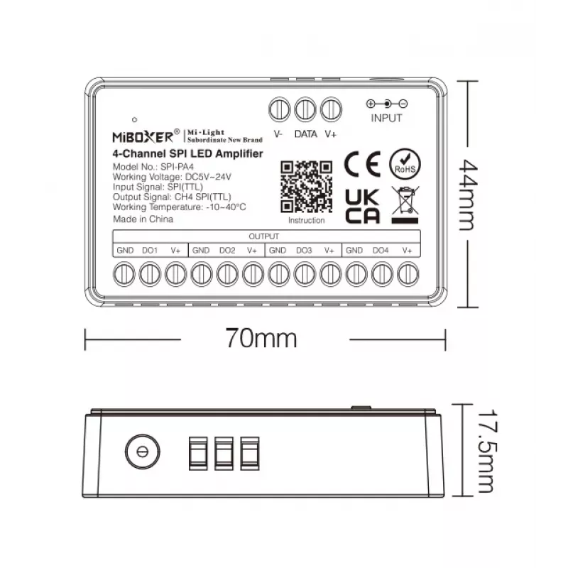 Synergy 21 Pixel LED Controller SPI-sarja 4-kanavainen vahvistin/toistin (SPI-PA4)