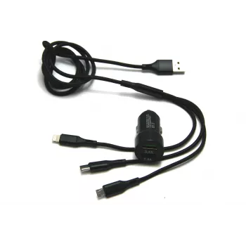 IWH Dual USB autolaturi 3-in-1 12/24V 3,4A musta (19061)