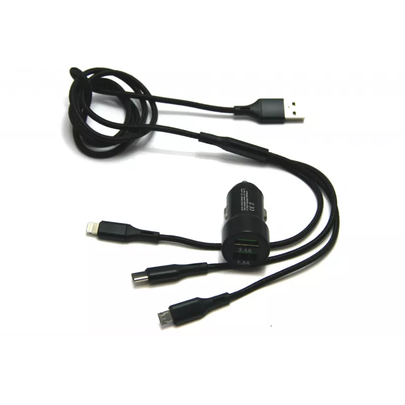 IWH Dual USB autolaturi 3-in-1 12/24V 3,4A musta (19061)