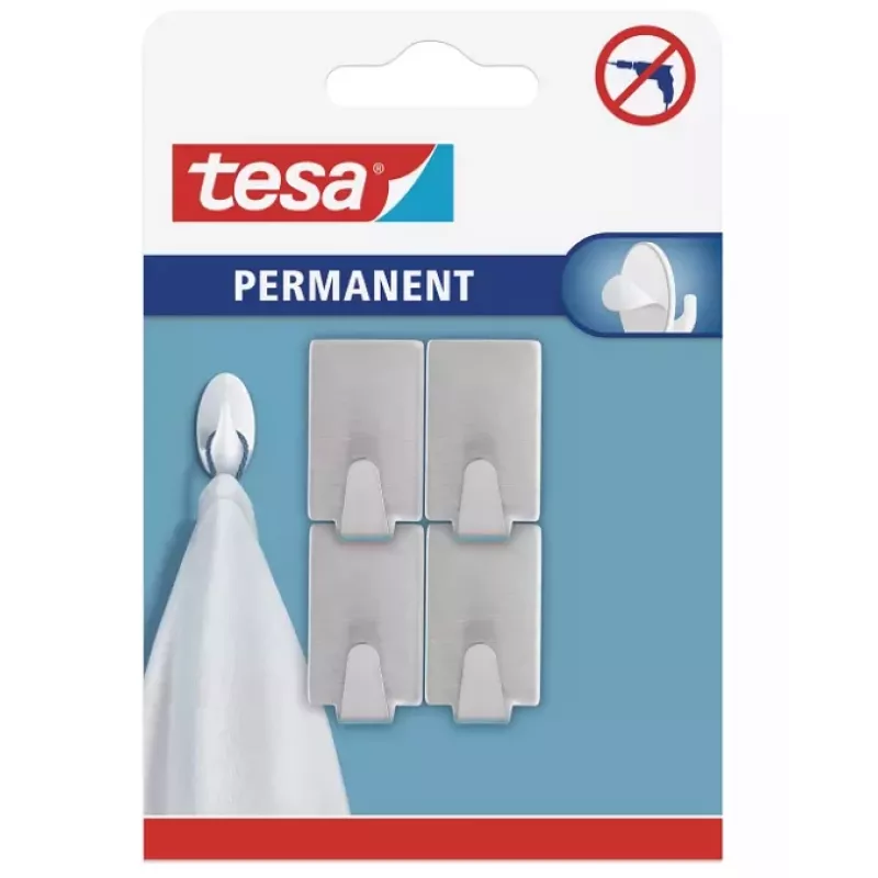 tesa Permanent koukku suorakaide S metalli, kromi, itseliimautuva, 1,5 kg, 1 kpl 66612-00000-00