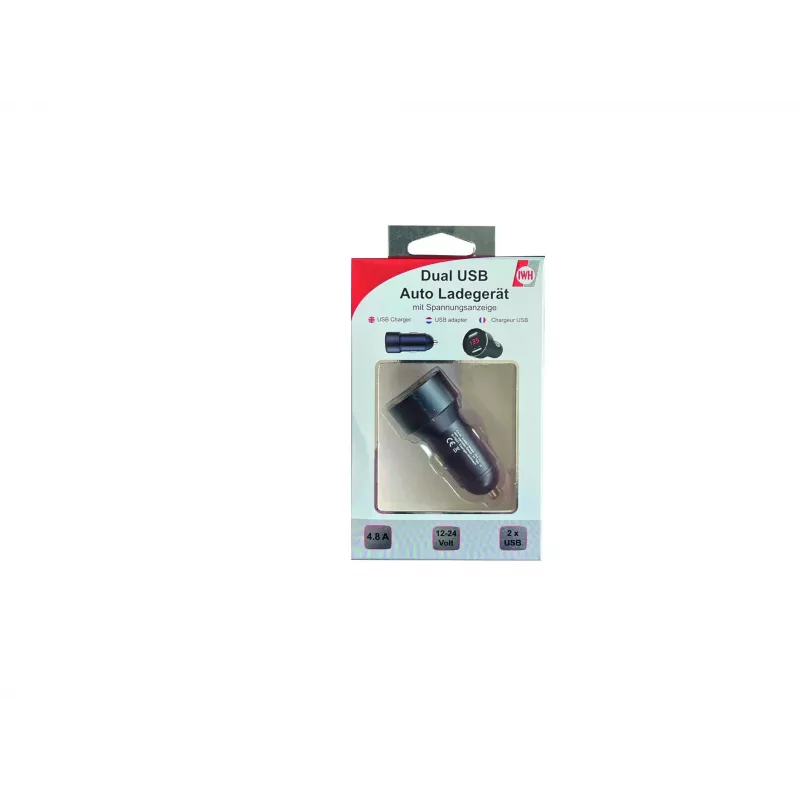 IWH dual-USB-autolaturi jännitenäytöllä 4,8A (019062)
