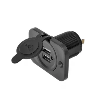 IWH USB kaksoisuppoasennuspistorasia 12/24V 2,1A 2x USB-A musta 019006