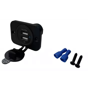 IWH USB kaksoisuppoasennuspistorasia 12/24V 2,1A 2x USB-A musta 019006