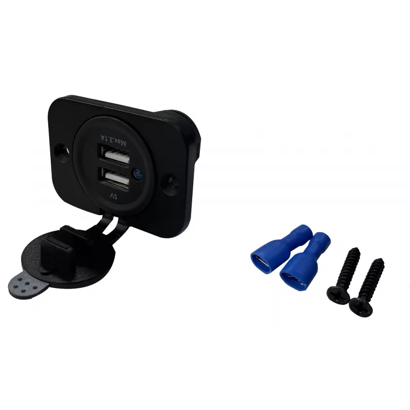 IWH USB kaksoisuppoasennuspistorasia 12/24V 2,1A 2x USB-A musta 019006