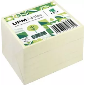 UPM Notes muistilaput 5654-01PG-6, 75 x 75 mm, keltainen, 100 arkkia per lohko, 6 lohkoa