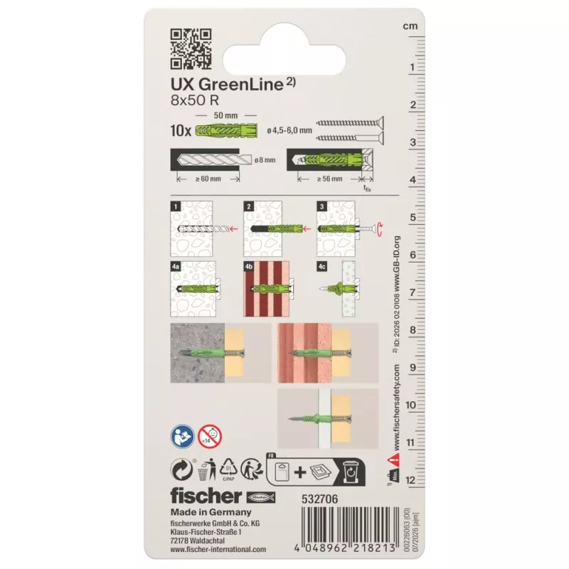 Fischer UX Green 8 x 50 R K NV yleistulppa, 50 kpl:n pakkaus 532706