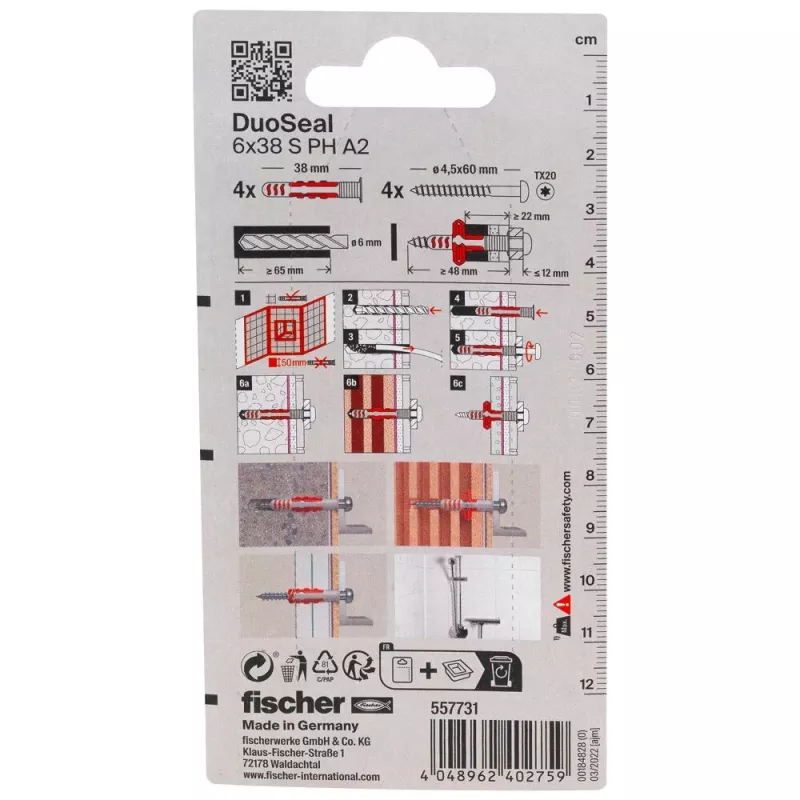 fischer DuoSeal 6 x 38 S PH TX A2 K NV tulppasarja (4 kpl) 557731