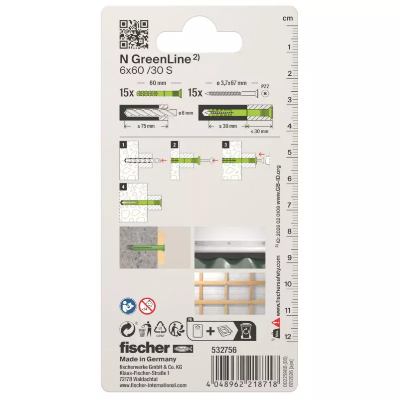 Fischer N Green 6 x 60/30 S K NV naulapultti, 60 mm, 6 mm, 1 sarja 532756