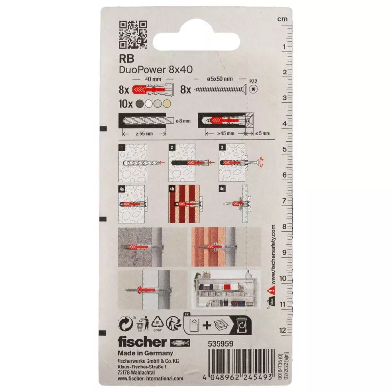 Fischer 535959 DuoPower 8 x 40 RB K NV asennussarja 40 mm 8 mm 1 sarja