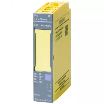 Siemens SIMATIC ET 200SP failsafe-analogiatulomoduuli F-AI 4xI (0)4..20mA HF, 4 kanavaa, 16 bit, SIL 3, PL e, 20 mm leveys, 6ES7136-6AA00-0CA1