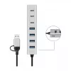 LogiLink USB 3.0 -keskitin, 7-porttinen, 4x USB-A 3x USB-C, alumiinikotelo