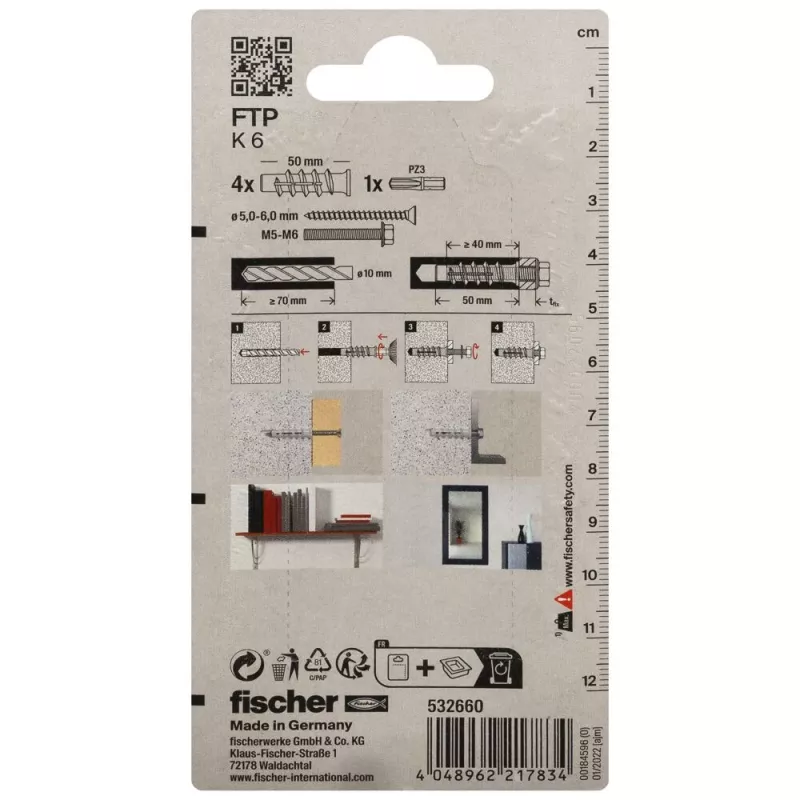 Fischer FTP K 6 K NV kevytbetoniankkuri 50 mm, nailon, 1 kpl 532660