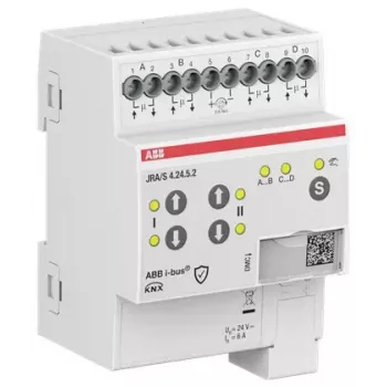 ABB JRA/S4.24.5.2 KNX sälekaihdin-/rullaverhoaktuaattori, 4-kanavainen, 24V AC/DC, käsikäyttö, DIN-kisko 2CDG110298R0011