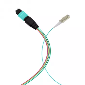 MPO-PLUS (M) LC fanout-kaapeli OM3 12 kuitua tyyppi B LSZH aqua 1 m MPOM12LCOM3-1