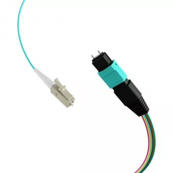 MPO-PLUS (M) LC fanout-kaapeli OM3 12 kuitua tyyppi B LSZH aqua 1 m MPOM12LCOM3-1