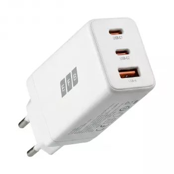 EFB Elektronik 65W GaN seinälaturi 2x USB-C + USB-A PD3.0 QC3.0 valkoinen G651A2CE